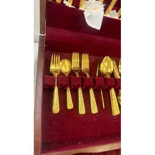 246 - Mahogany cased canteen of cutlery ' Cellint Romamesque 1968' - not complete