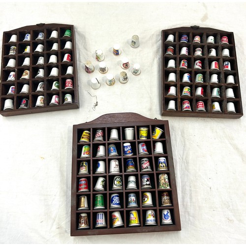 43 - Selection of over a 100 advertising  thimbles in wooden cases