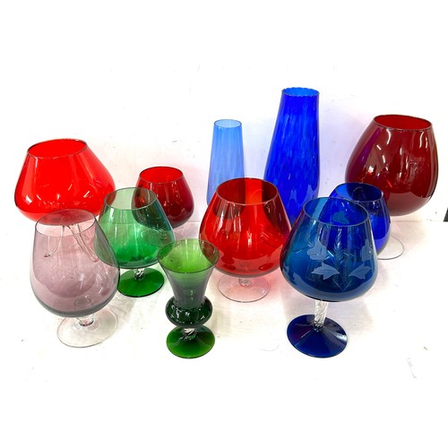 237 - Selection of coloured glass goblets tallest measures approx 12 inches tall