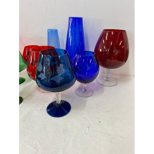 237 - Selection of coloured glass goblets tallest measures approx 12 inches tall