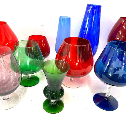 237 - Selection of coloured glass goblets tallest measures approx 12 inches tall