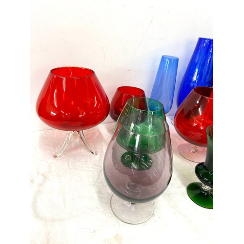 237 - Selection of coloured glass goblets tallest measures approx 12 inches tall