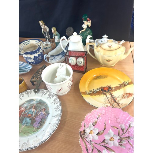 247 - Selection of miscellaneous to include wall plates, lady figures, tea pots etc