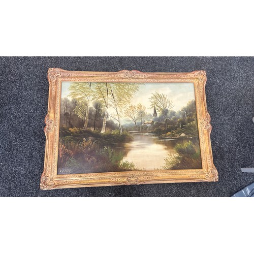 183 - Large gilt framed oil on canvas signed W.H.Haines measures approx height 29 inches by 49 wide