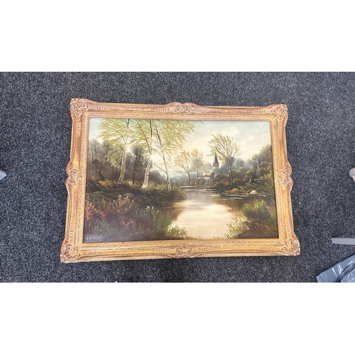 183 - Large gilt framed oil on canvas signed W.H.Haines measures approx height 29 inches by 49 wide