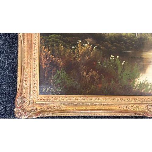 183 - Large gilt framed oil on canvas signed W.H.Haines measures approx height 29 inches by 49 wide