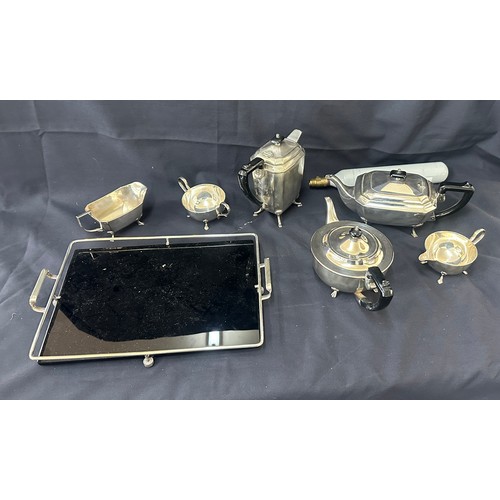 241 - Box of silver plate to include art deco tray tea set etc