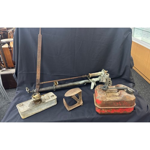 273 - Selection of vintage items to include a petrol can, paraffin heater, cobblers part etc