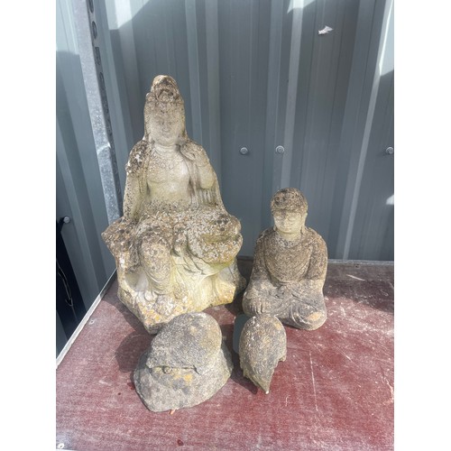 100S - Oriental style garden ornaments includes Buddhas Largest 20 inches tall