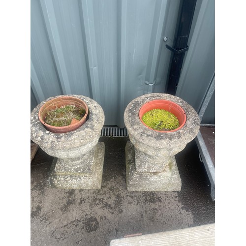 100V - Pair of concrete plant stands, measures approximately 22 inches tall