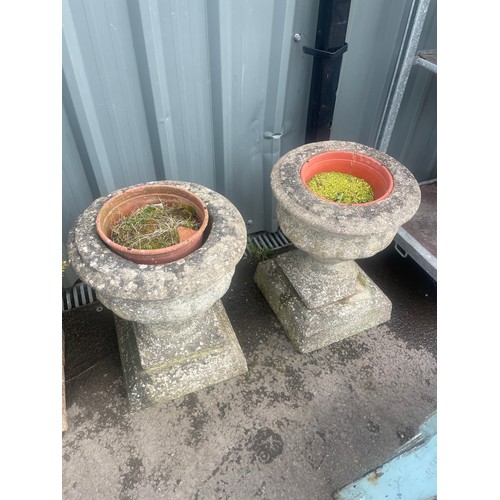 100V - Pair of concrete plant stands, measures approximately 22 inches tall