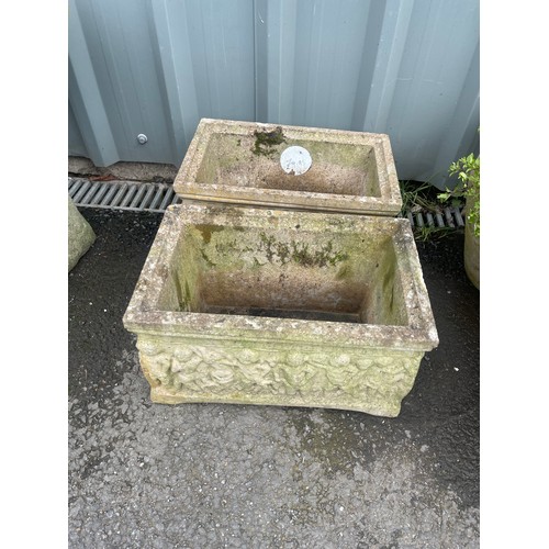 101F - Pair of rectangle Concrete garden planters measures approximately Width 15 inches, Height 9 inches