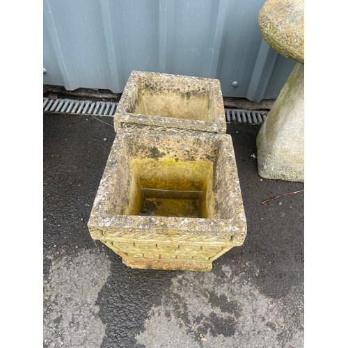 101H - Pair of square concrete garden planters, measures approximately 11 inches tall 12 inches wide