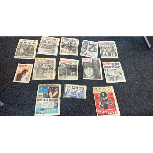 62 - Selection of vintage news paper Lady Diana and John Lennon and pop memorabilia