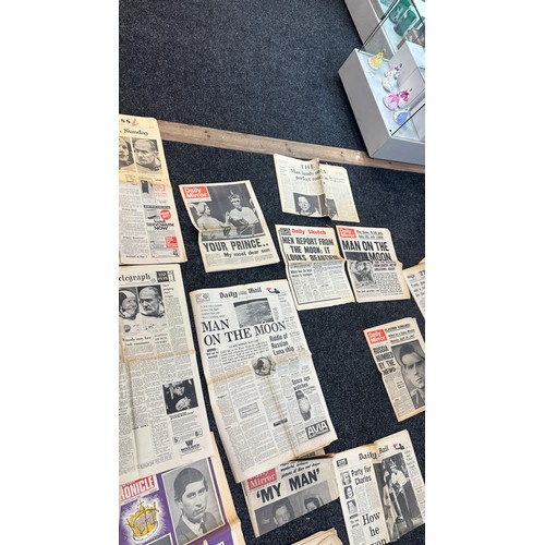 240 - Vintage original newspapers on ' Man on the Moon' , ' Coronation' 1969 daily mirror etc