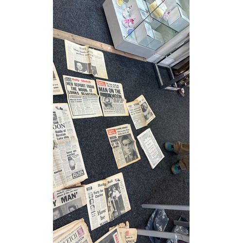 240 - Vintage original newspapers on ' Man on the Moon' , ' Coronation' 1969 daily mirror etc