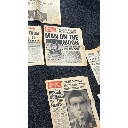 240 - Vintage original newspapers on ' Man on the Moon' , ' Coronation' 1969 daily mirror etc