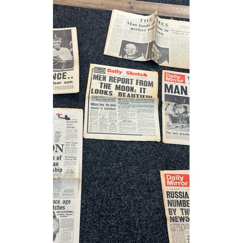 240 - Vintage original newspapers on ' Man on the Moon' , ' Coronation' 1969 daily mirror etc