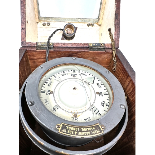 566 - Henry Browne & Sons sestrel marine Ship Compass no b3/3013l in wooden case