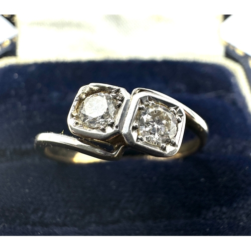 108 - 18ct gold diamond ring set with 2 diamonds each measure approx 4mm est 0.40ct weight 2.6g