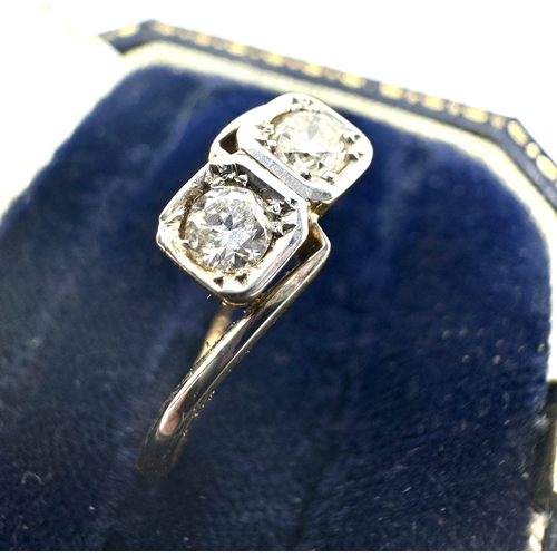 108 - 18ct gold diamond ring set with 2 diamonds each measure approx 4mm est 0.40ct weight 2.6g