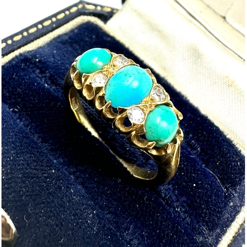 125 - Antique 18ct turquoise & diamond ring weight 5.5g