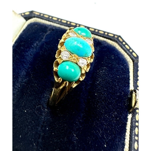 125 - Antique 18ct turquoise & diamond ring weight 5.5g