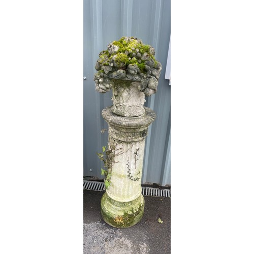 101J - Concrete Jardiniere on stand, column themed height approximately 52 inches tall