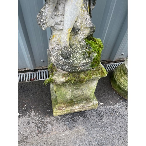 101K - Concrete lady on stand concrete garden statue height approximately 48 inches tall