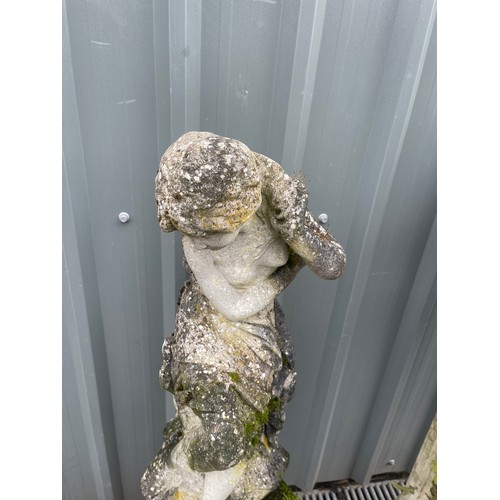 101K - Concrete lady on stand concrete garden statue height approximately 48 inches tall