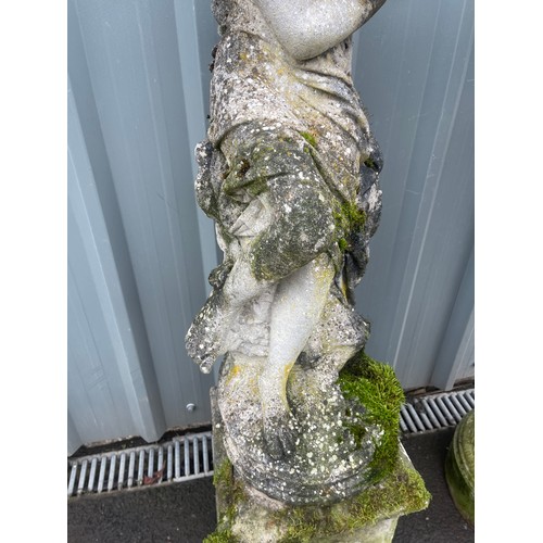 101K - Concrete lady on stand concrete garden statue height approximately 48 inches tall