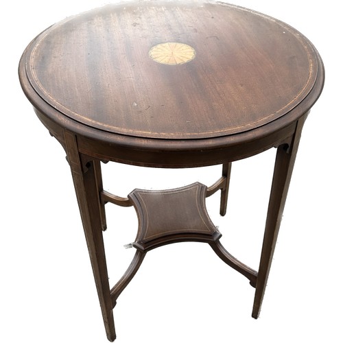 406 - Mahogany inlaid centre table measures 29 inches tall by 25 diameter