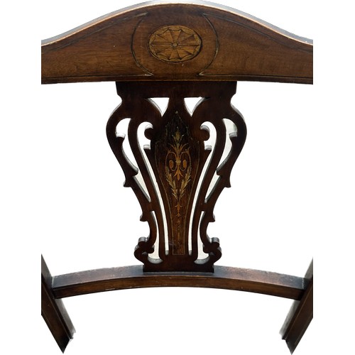 432 - Pair of mahogany antique inlaid carver chairs