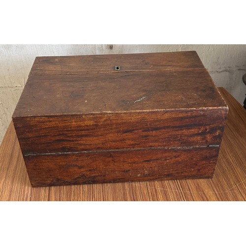 419 - Antique mahogany writing slope measures approx 9 inches tall, 19 wide and 12 deep