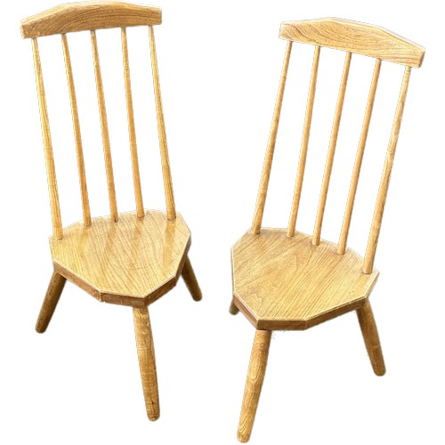 414 - Pair of three legged hall chairs measures approx 31 inches