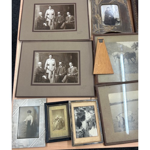 367 - Large selection of framed antique photos largest measures approximately 16 inches by 16 inches