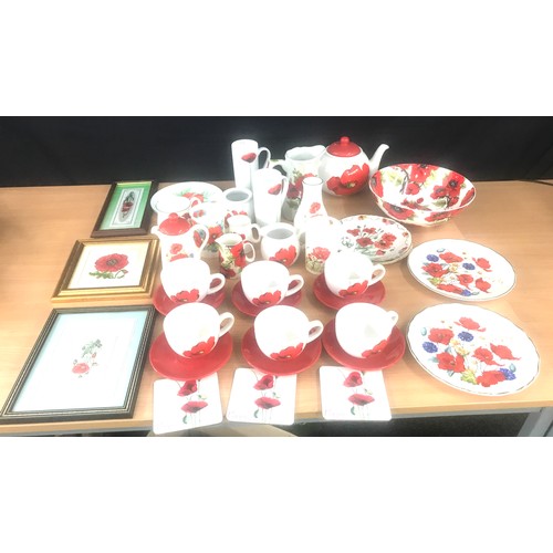 349 - Selection of Poppy themed items includes tea pots, framed pictures etc