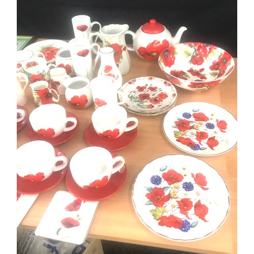 349 - Selection of Poppy themed items includes tea pots, framed pictures etc