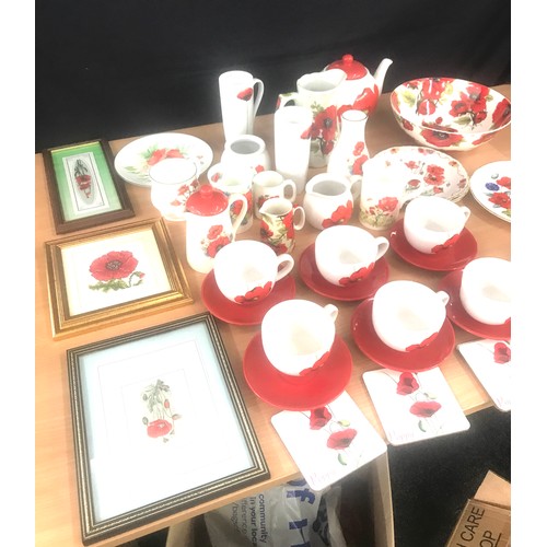 349 - Selection of Poppy themed items includes tea pots, framed pictures etc