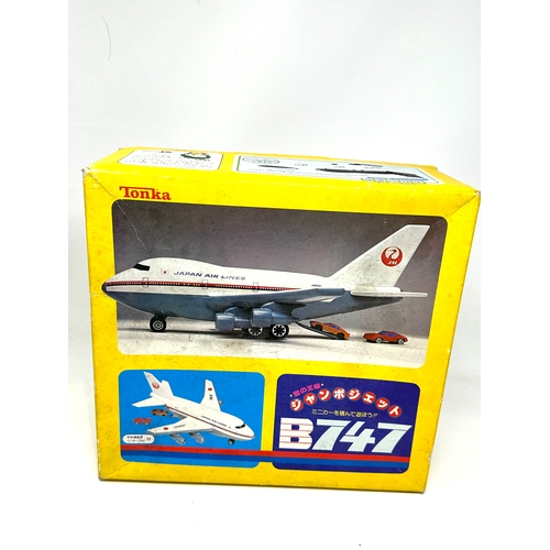 495 - Vintage Tonka Boeing 747 toy airplane truck Japan tinplate with original box