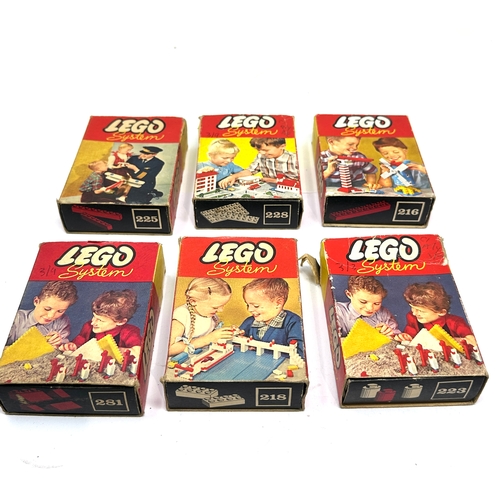 497 - 6 x Vintage boxed Lego system pieces all with mixed lego inside