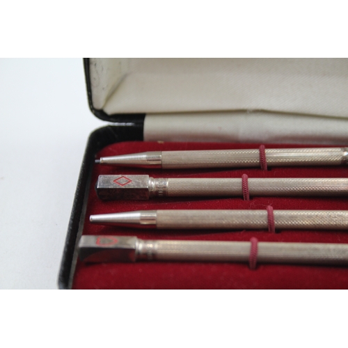 44 - 4 x .925 sterling silver cribbage pencils w/ enamel cased