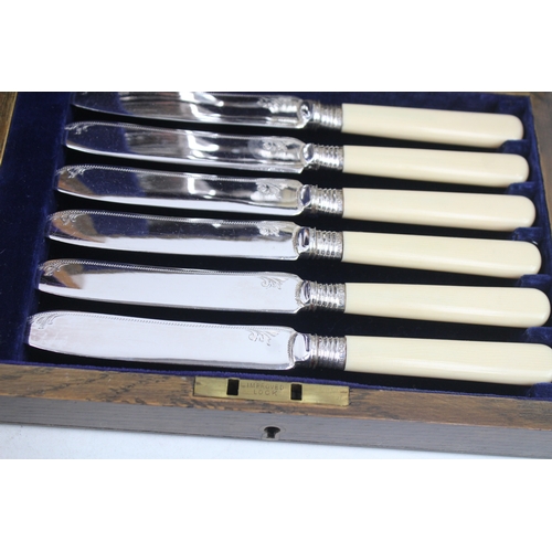 84 - Vintage Cutlery Sets Wooden Canteens 12/14 Piece Fish Cutlery Ivorine x2 3183g