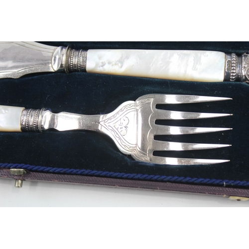 85 - Vintage Cutlery Sets Mother of Pearl Fish Serving Spoons & Ivorine Steak Set x 2