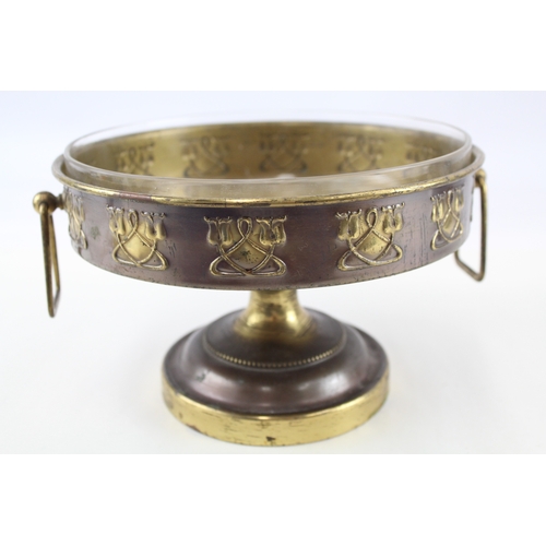 87 - Mid Century Bronzed / Brass two Handled Tazza Art Nouveu Floral Motif