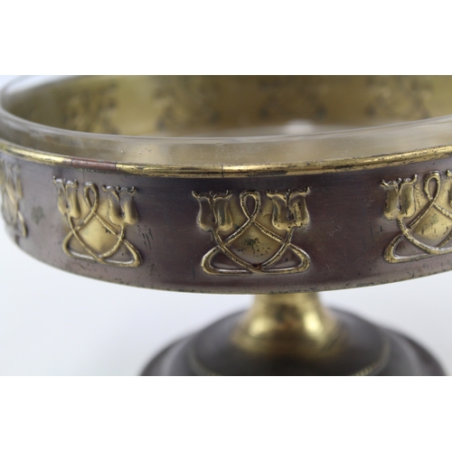 87 - Mid Century Bronzed / Brass two Handled Tazza Art Nouveu Floral Motif