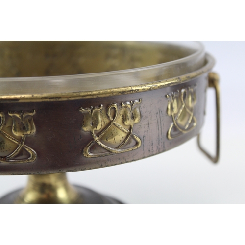 87 - Mid Century Bronzed / Brass two Handled Tazza Art Nouveu Floral Motif