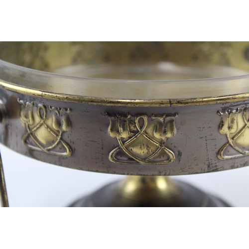 87 - Mid Century Bronzed / Brass two Handled Tazza Art Nouveu Floral Motif