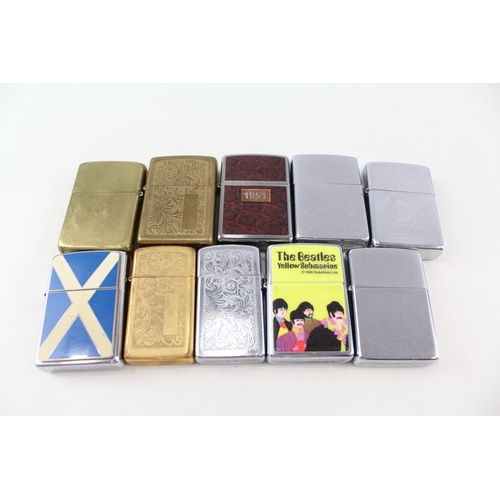 572 - 10 x Zippo Lighters Inc Brass Venetian Beatles Yellow Submarine Wild West Etc