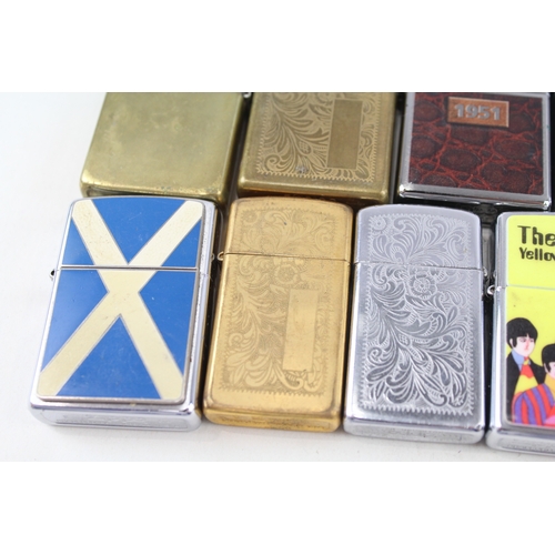 572 - 10 x Zippo Lighters Inc Brass Venetian Beatles Yellow Submarine Wild West Etc